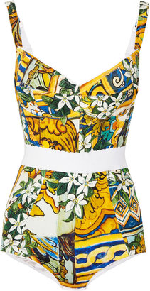 Dolce & Gabbana Floral-print stretch silk-blend bodysuit