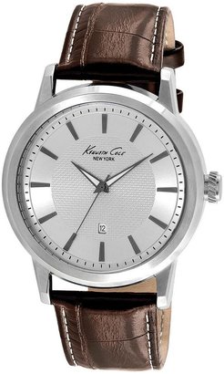 Kenneth Cole Silver Dial With Brown Leather Strap Mens Watch