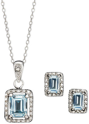 Townsend Victoria Blue Topaz (3-5/8 ct. t.w.) and Diamond Accent Emerald-Cut Pendant and Earring Set in Sterling Silver