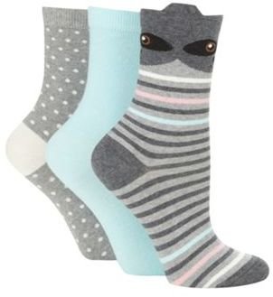 Debenhams Pack of three dark grey racoon patterned socks
