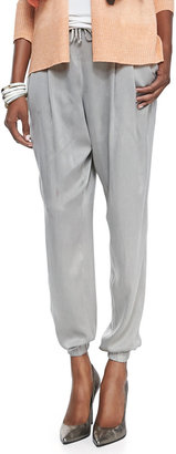 Eileen Fisher Silk Charmeuse Ankle Pants, Stone