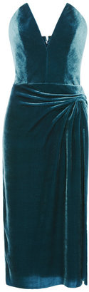 Cushnie Side-Slit Ruched Velvet Dress Teal