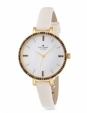 Kate Spade Metro Skinny Pave Goldtone Stainless Steel & Leather Strap Watch
