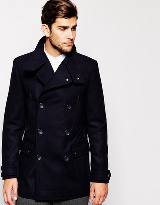 ASOS Wool Jacket With Funnel Neck In Navy