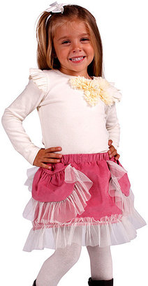 CRa ̈me Flower Top & Dusty Rose Ruffle Skirt - Toddler & Girls
