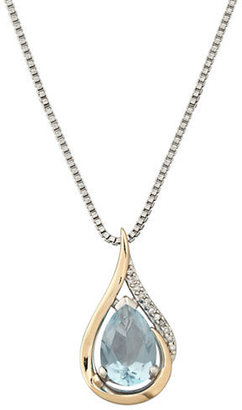 Lord & Taylor Sterling Silver, 14Kt. Yellow Gold, Diamond & Aqua Pendant Necklace