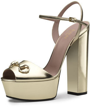 Gucci Claudie Metallic Platform Sandal, Gold