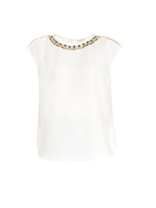 Rebecca Taylor Embellished mesh and crepe top