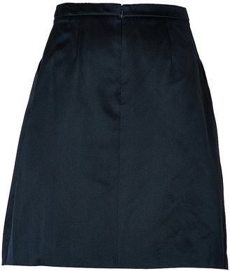 Jil Sander Navy Silk Pleated Skirt in Dark Blue