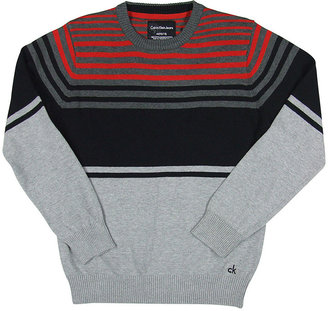 Calvin Klein Jeans Gray Heather & Red Stripe Sweater - Boys