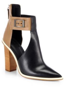 Tibi Leather Two-Tone Cutout Ankle Boots