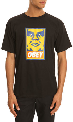 Obey Icon Black T-Shirt with Orange Print