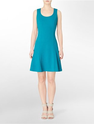 Calvin Klein Textured Ponte Knit Fit + Flare Sleeveless Dress