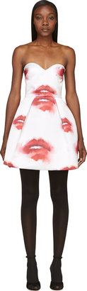 MSGM White & Pink Lip Print Bustier Dress