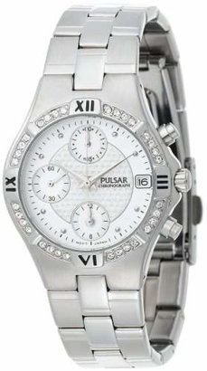 Pulsar Women's PF8211 Crystal Accented Chronograph Silver-Tone Stainless Steel Watch