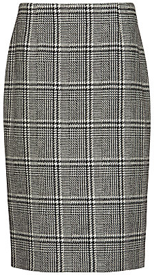 Jaeger Boutique Checked Wool Skirt, Black & White