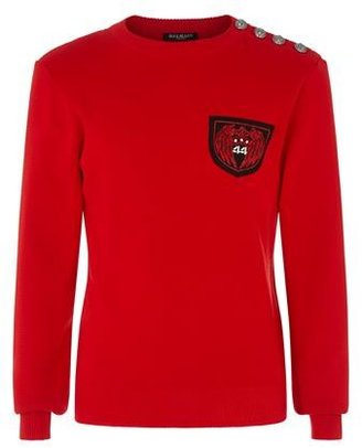 Balmain Buttoned Cotton Sweater with Badge