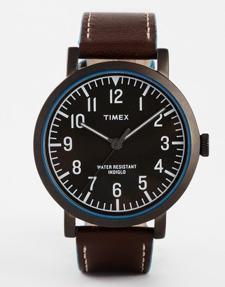 Timex Originals Leather Strap Watch With Stitch Detail T2P506