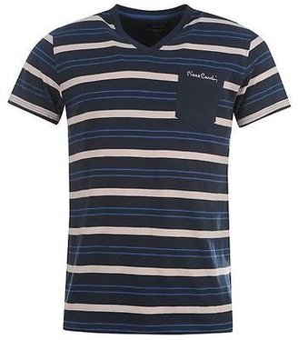 Pierre Cardin Mens Gents V Neck Stripe T Shirt Tee Top Short Sleeve Printed