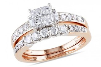 Ice 1 CT Diamond 14K White and Pink Gold Bridal Set, IGL Certified