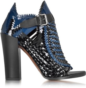 Proenza Schouler Black and Blue Woven Patent Leather Bootie