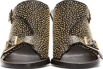 Chloé Black & Gold Studded Heeled Sandals