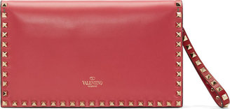 Valentino Pink & Green Leather Rockstud Flap Clutch