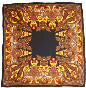Givenchy Black And Orange Silk Fire Paisley Printed Scarf