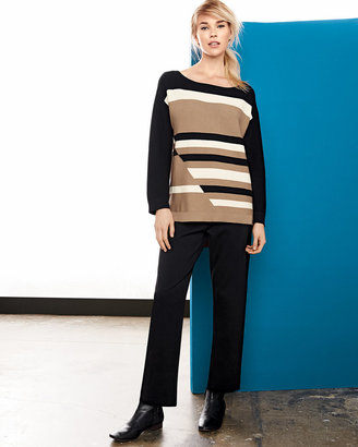 Joan Vass Broken Stripe Sweater & Ponte Slim Ankle Pants, Petite