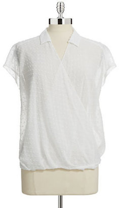 INC International Concepts Sheer Draped Blouse with Dot Weave-WHITE-0