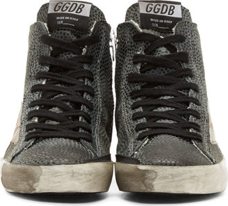 Golden Goose Black & Blue Spotted Leather High-Top Francy Sneakers