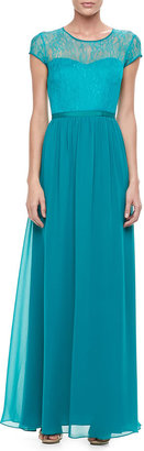 Erin Fetherston Erin by Short-Sleeve Overlay-Bodice Gown