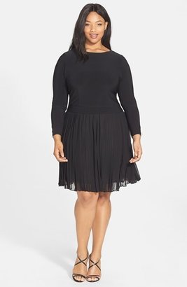 Adrianna Papell Pleat Skirt Fit & Flare Dress (Plus Size)