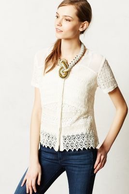 Anthropologie Let Me Be Buttoned Lace Midi Blouse