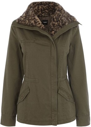 Oasis Leopard fur collar jacket