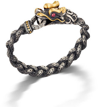 John Hardy NAGA  Dragon Head Bracelet on Small Braided Chain with Black Oxidation