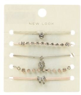 New Look 5 Pack Shell Pink Diamante Embellished Bracelets