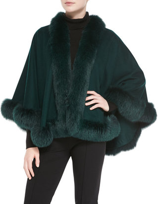 Sofia Cashmere Fox Fur-Trimmed Cashmere Petite U-Cape, Holly