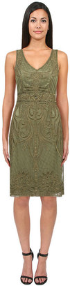 Sue Wong Floral Embroidered Cocktail Dress in Olive