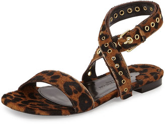 Donna Karan Leopard-Print Calf Hair Sandal, Tan