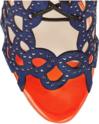 Webster Sophia Greta crystal-embellished cutout suede sandals
