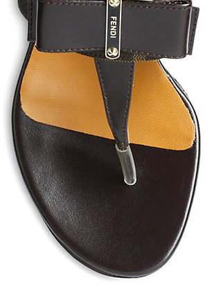 Fendi Logo-Detail Canvas & Leather Bow Wedge Sandals