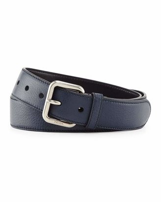 Prada Dino Silver-Buckle Belt, Blue
