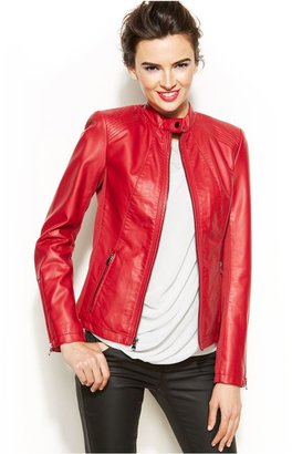 INC International Concepts Band-Collar Faux-Leather Moto Jacket