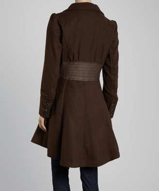 Therapy Chocolate Brown Faux Leather-Contrast A-Line Coat