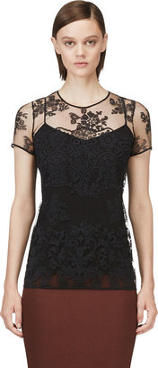 Burberry Black Tulle Floral Embroidered Top