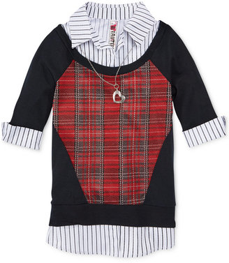Beautees Girls' Layered Plaid Top