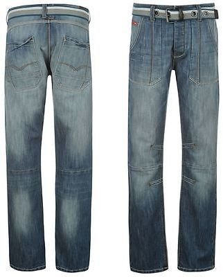 Lee Cooper Mens Gents Cargo Belt Button Up Straight Leg Regular Fit Denims Jeans