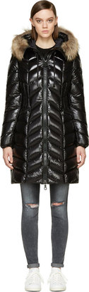 Moncler Black Glossy Chevron Quilted Belloy Coat