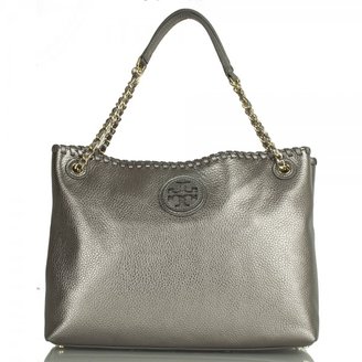 Tory Burch Silver Leather Marion Chain Slouchy Tote Bag